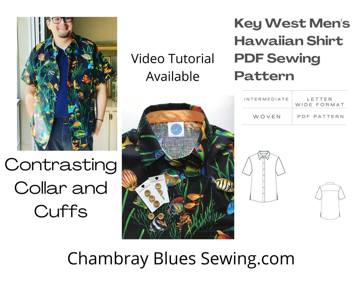 Men's Hawaii Shirt Loose Fit Sewing Pattern PDF. size S 