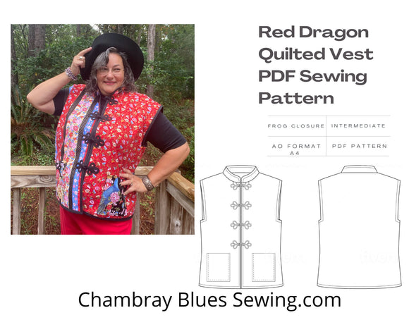 Red Dragon Quilted Vest PDF Sewing Pattern, NEW!
