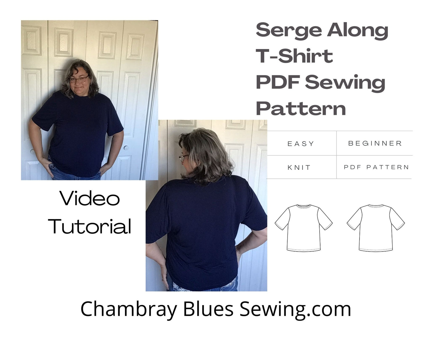 Serge Along Basic T-Shirt Pattern - Digital Download (PDF)