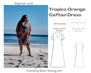 Tropics Orange Caftan Dress PDF Sewing Pattern