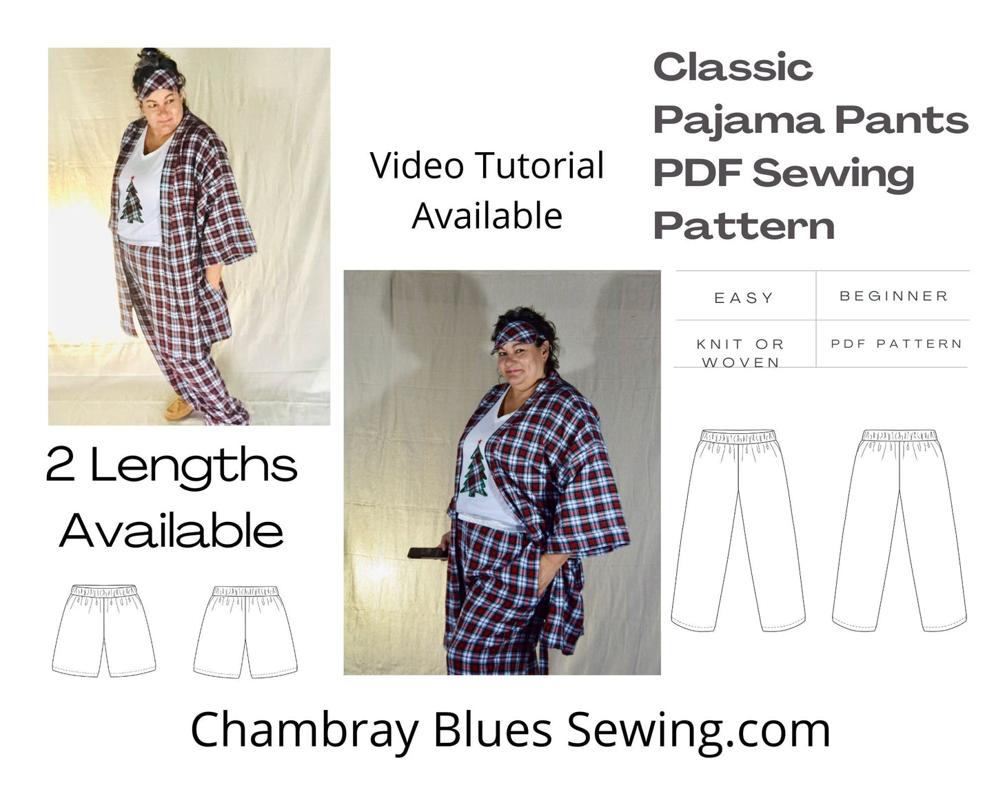 Classic One-Piece Pajama Pants Pattern (Sizes 1XL-6XL) - Digital Download (PDF)